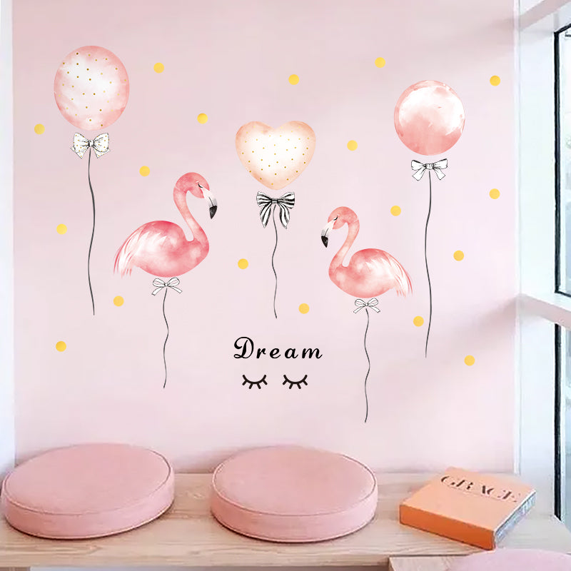 Cartoon Wall Decals Pink Swans and Balloons