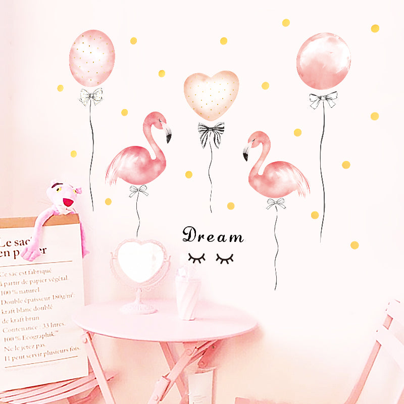 Cartoon Wall Decals Pink Swans and Balloons