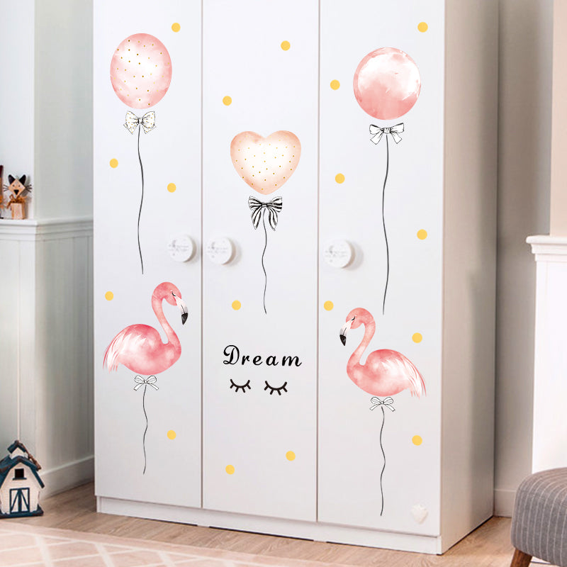 Cartoon Wall Decals Pink Swans and Balloons