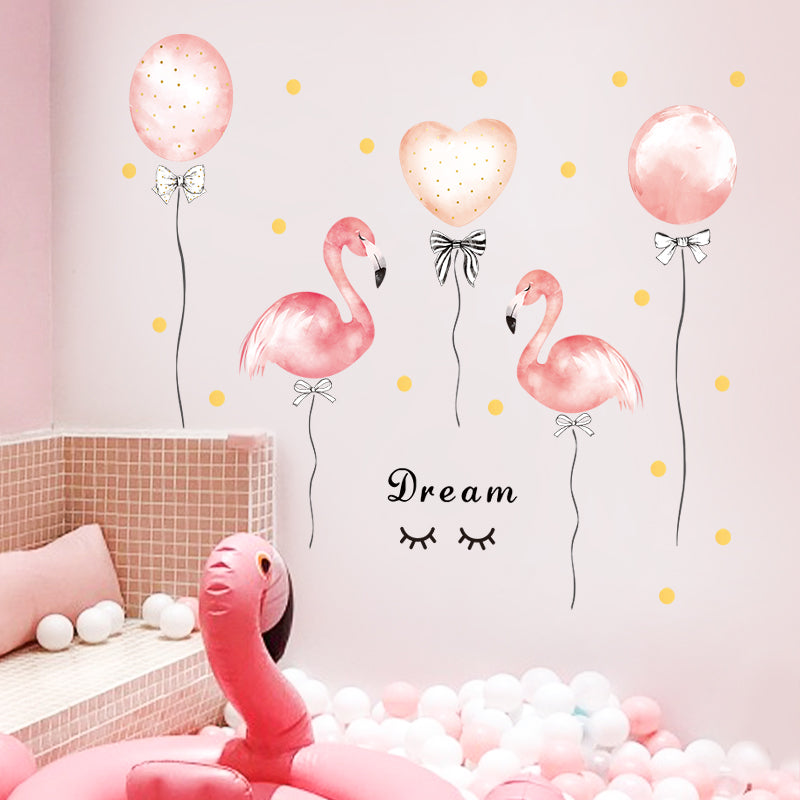 Cartoon Wall Decals Pink Swans and Balloons