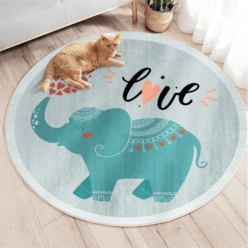 Cartoon Round Nursery Rug Funny Animals