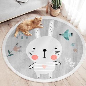 Cartoon Round Nursery Rug Funny Animals