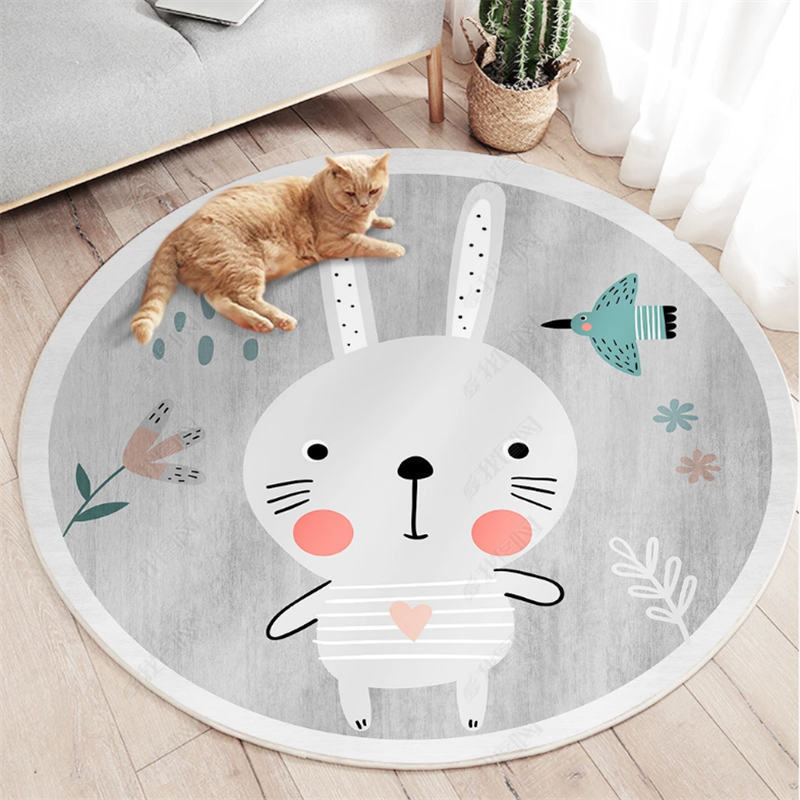Cartoon Round Nursery Rug Funny Animals