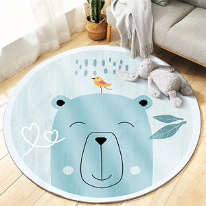 Cartoon Round Nursery Rug Funny Animals