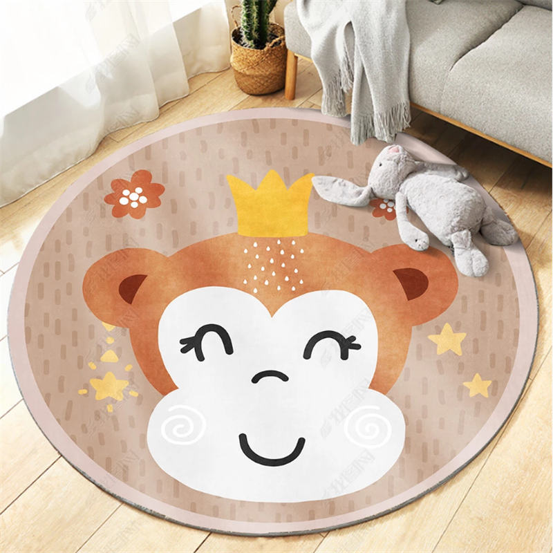 Cartoon Round Nursery Rug Funny Animals