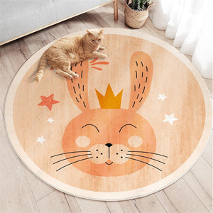 Cartoon Round Nursery Rug Funny Animals