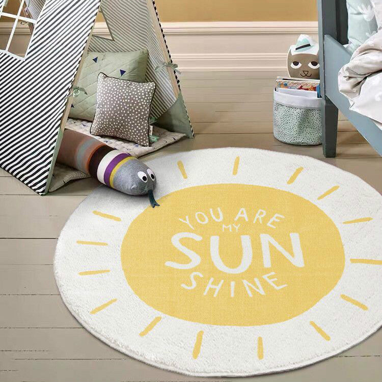 Cartoon Round Nursery Rug Sunshine