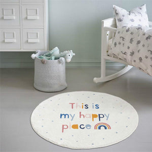 Cartoon Round Nursery Rug Happy Place