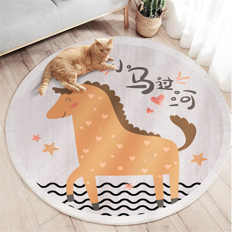 Cartoon Round Nursery Rug Funny Animals