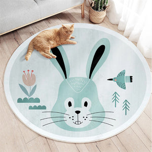 Cartoon Round Nursery Rug Funny Animals