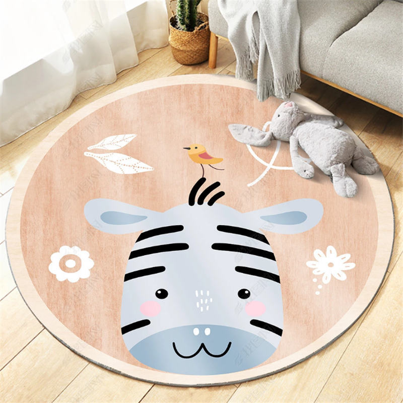 Cartoon Round Nursery Rug Funny Animals