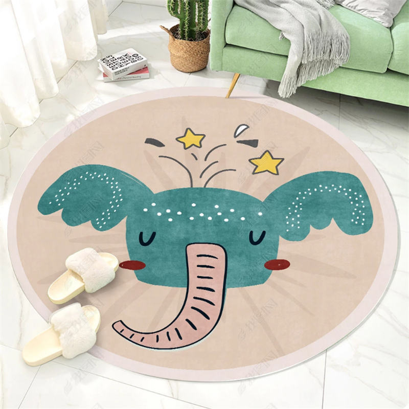 Cartoon Round Nursery Rug Funny Animals