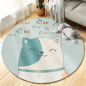 Cartoon Round Nursery Rug Funny Animals