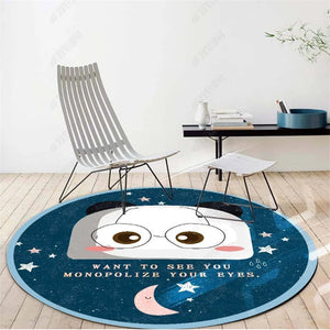Cartoon Round Nursery Rug Funny Animals