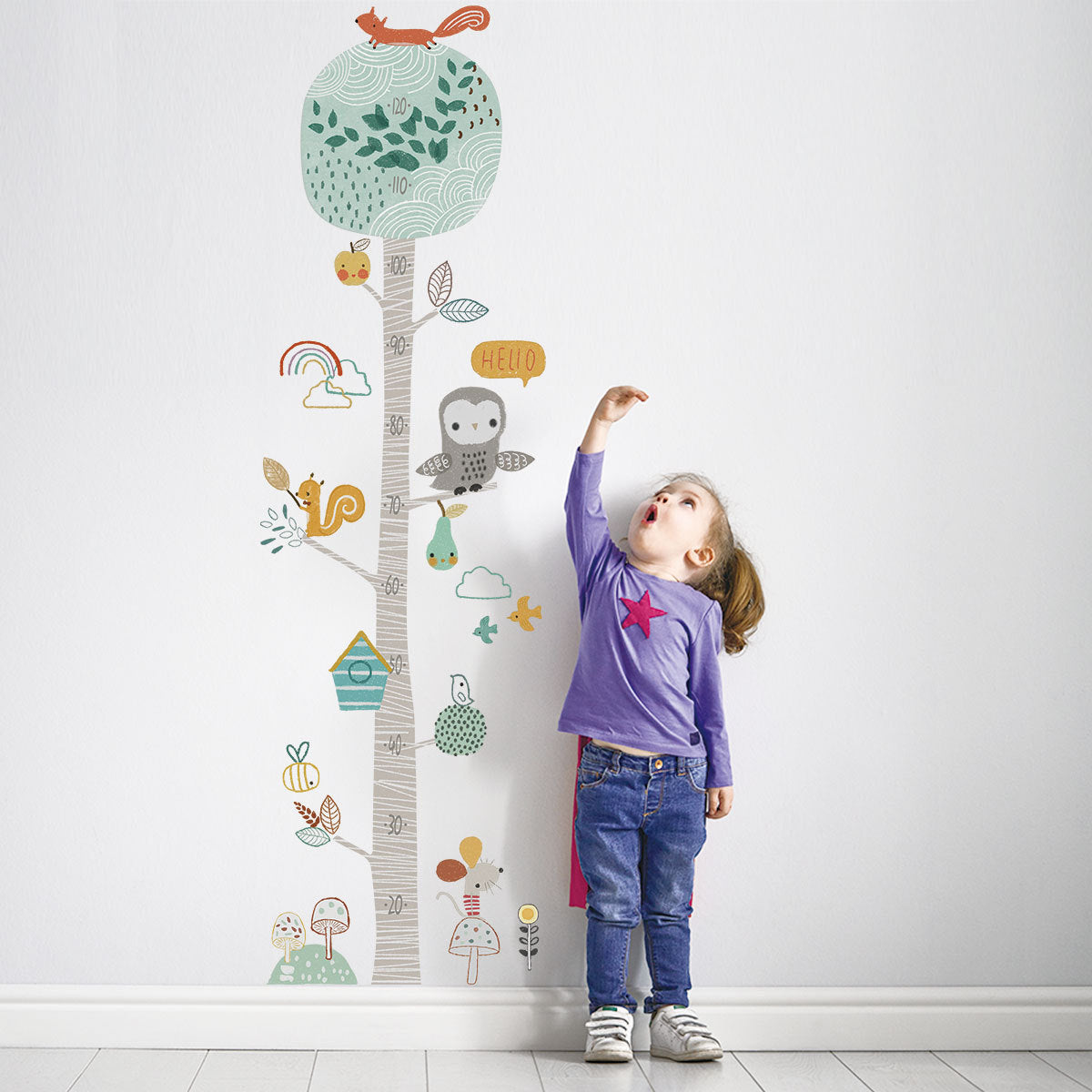 Cartoon Wall Decals Animal Tree Height Meter