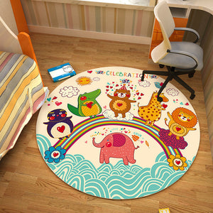 Cute Round Carpet Rainbow Animals