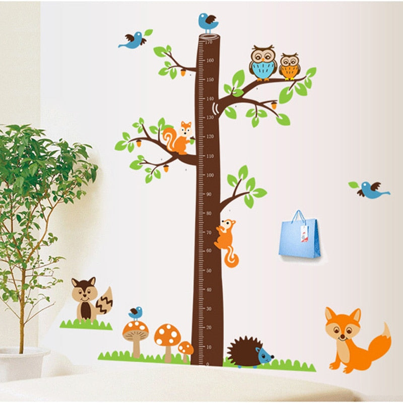 Cartoon Wall Decal Squirrel Tree Height Meter