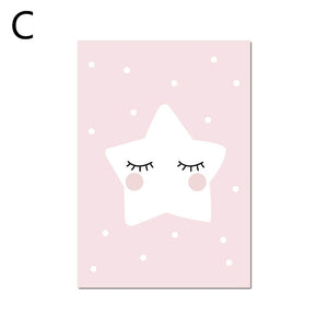 Pink moon, clouds, stars, decorative painting core