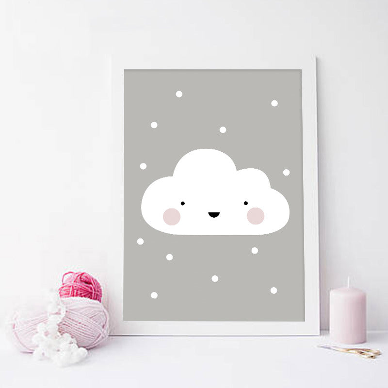 Pink moon, clouds, stars, decorative painting core