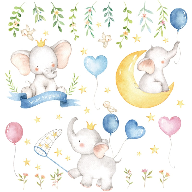Cartoon Wall Decals Cute Elephants