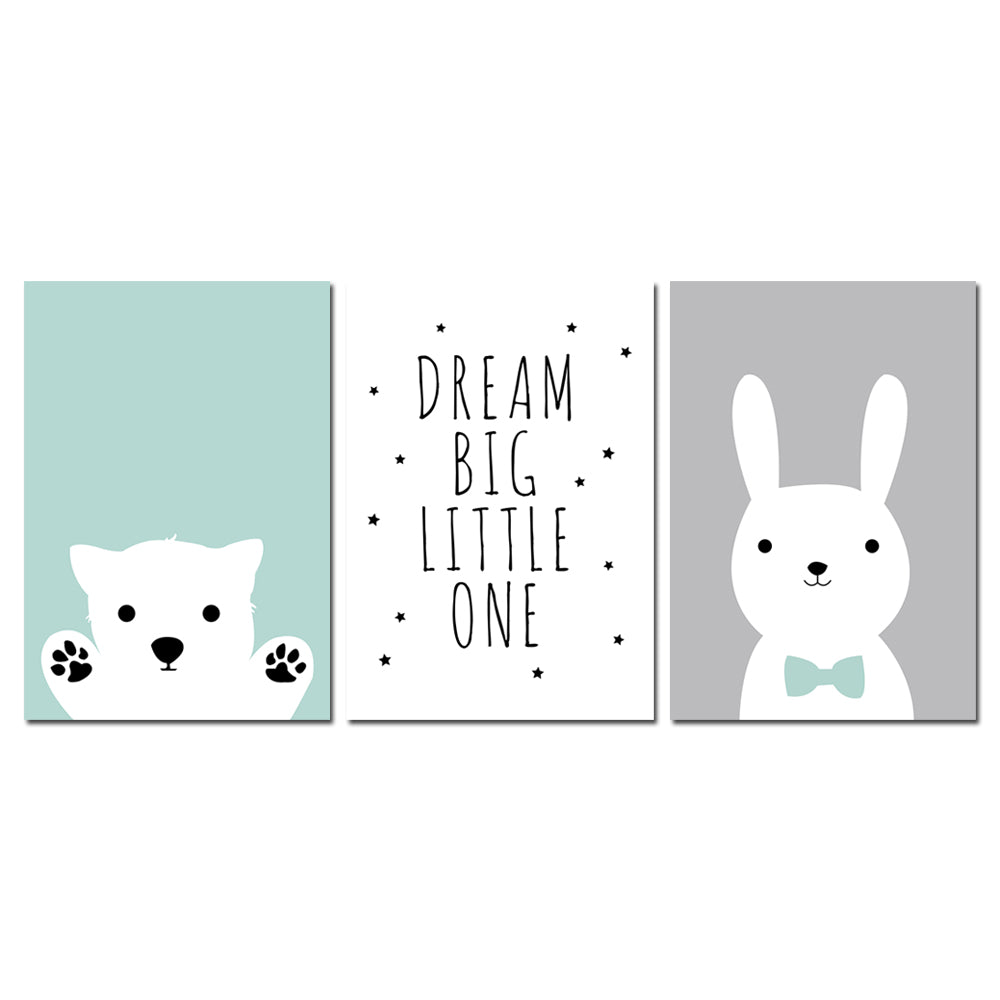 Kawaii Bear And Rabbit Nursery Canvas Posters