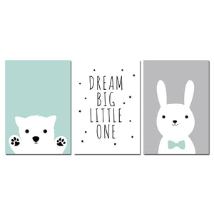 Kawaii Bear And Rabbit Nursery Canvas Posters