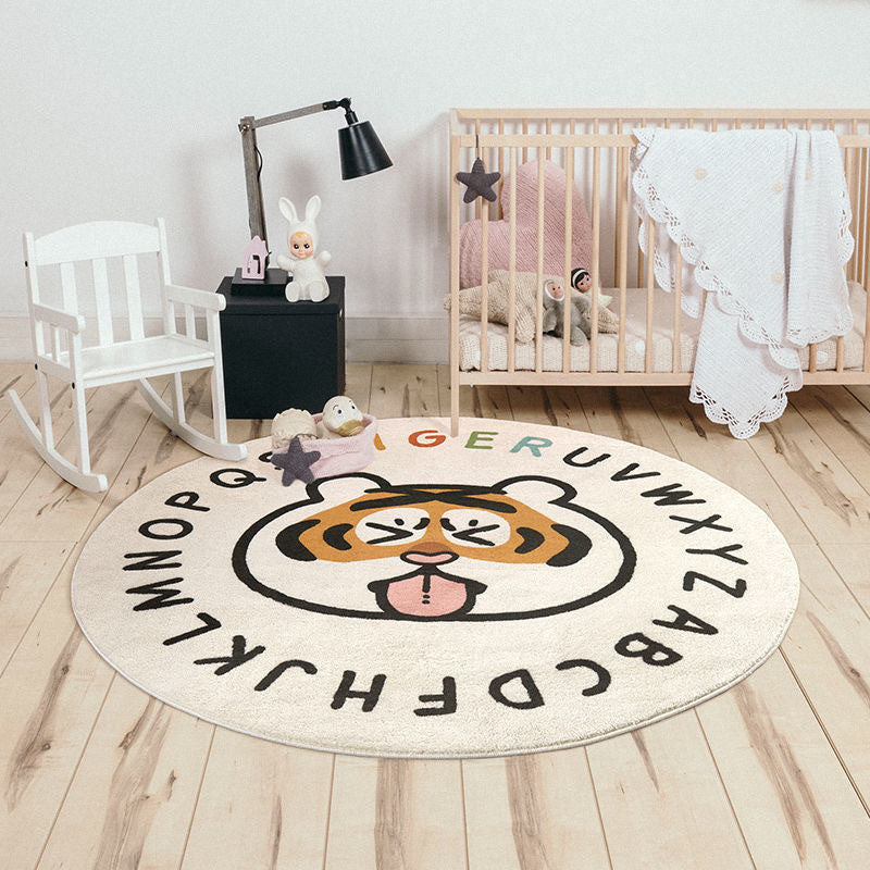 Round Nursery Rug Tiger Year Alphabet