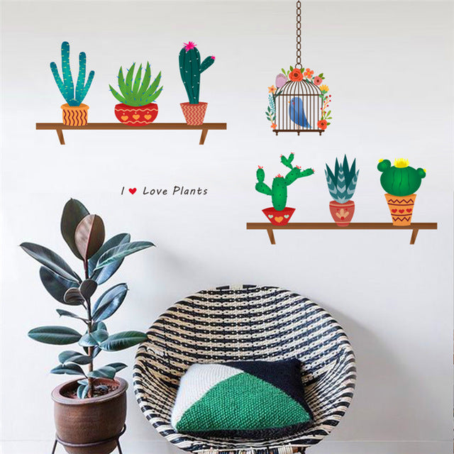 Cartoon Wall Decals Cactus Garden