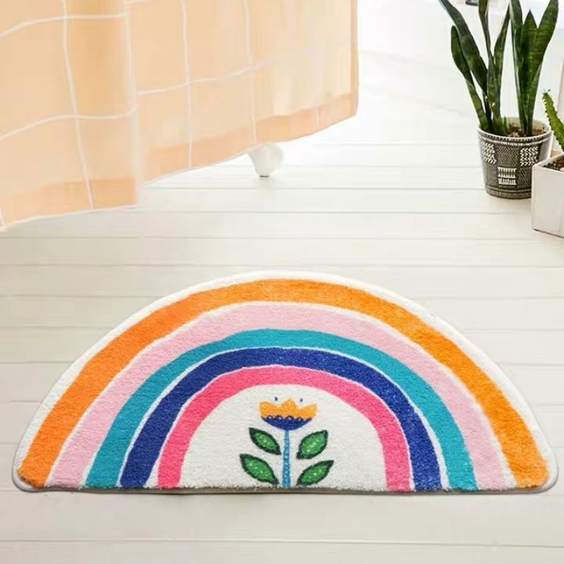 Semicircle Area Rug Cartoon Rainbows