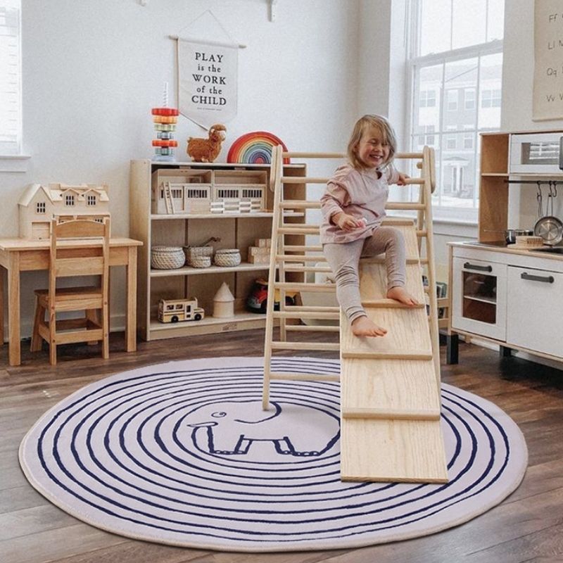 Nursery Area Round Rug Circle Elephant