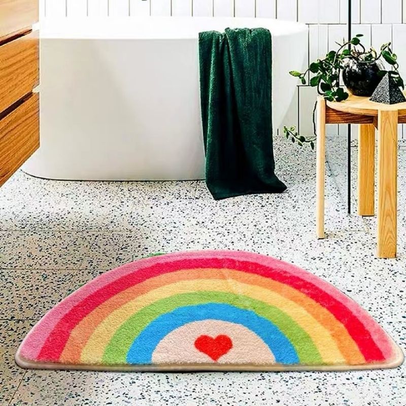 Semicircle Area Rug Cartoon Rainbows