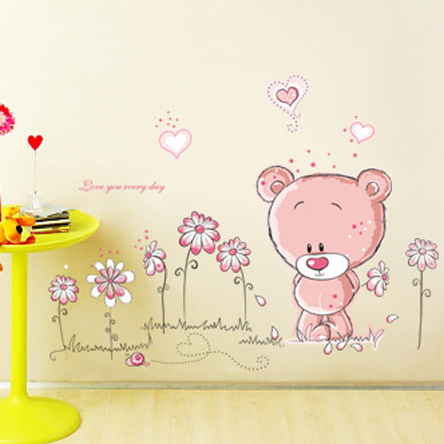Cartoon Wall Decal Cute Pink Bear