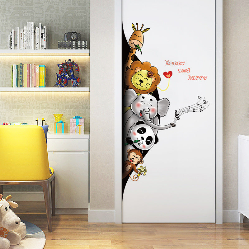 Cartoon Wall Decal Funny Entrance Animals