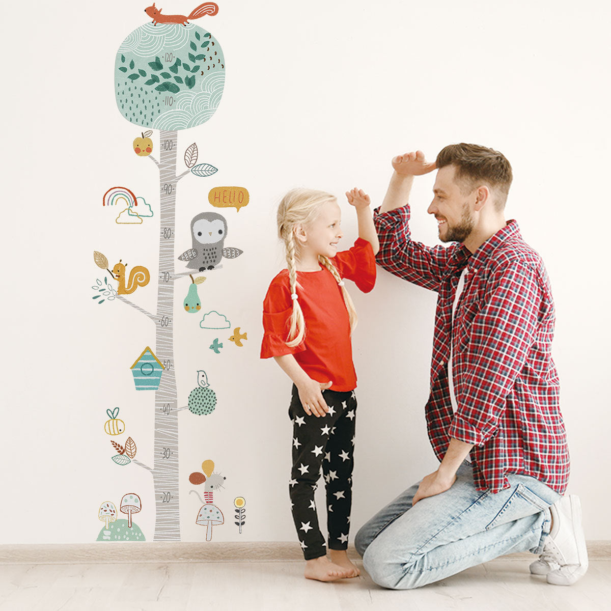 Cartoon Wall Decals Animal Tree Height Meter