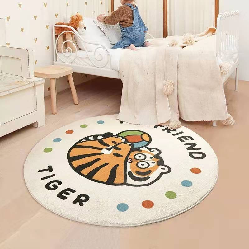 Round Nursery Rug Tiger Year Alphabet