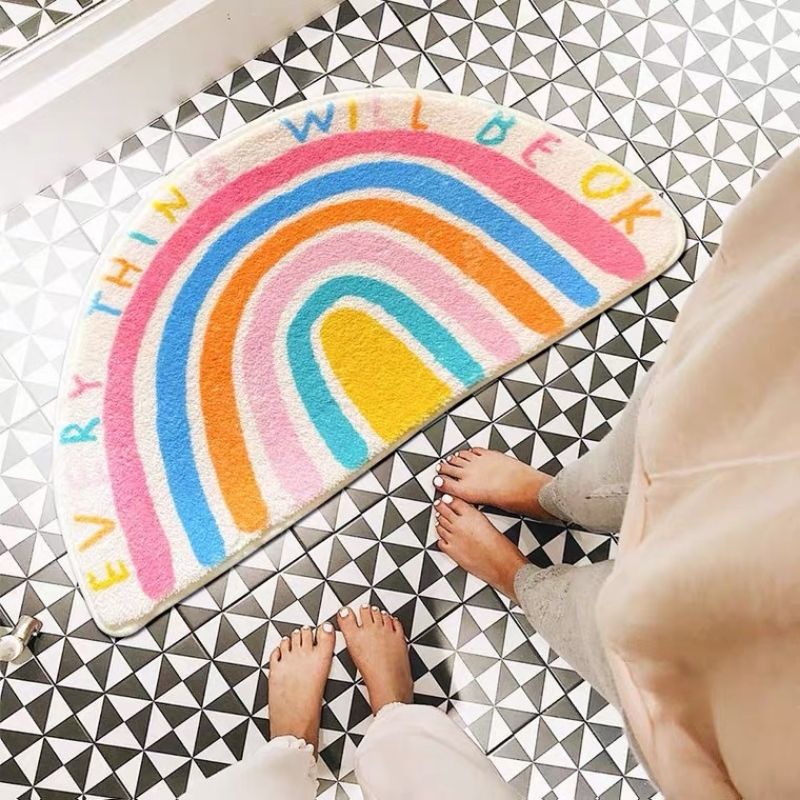 Semicircle Area Rug Cartoon Rainbows