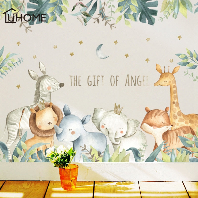 Cartoon Wall Stickers Giraffe Lion Fox Elephant