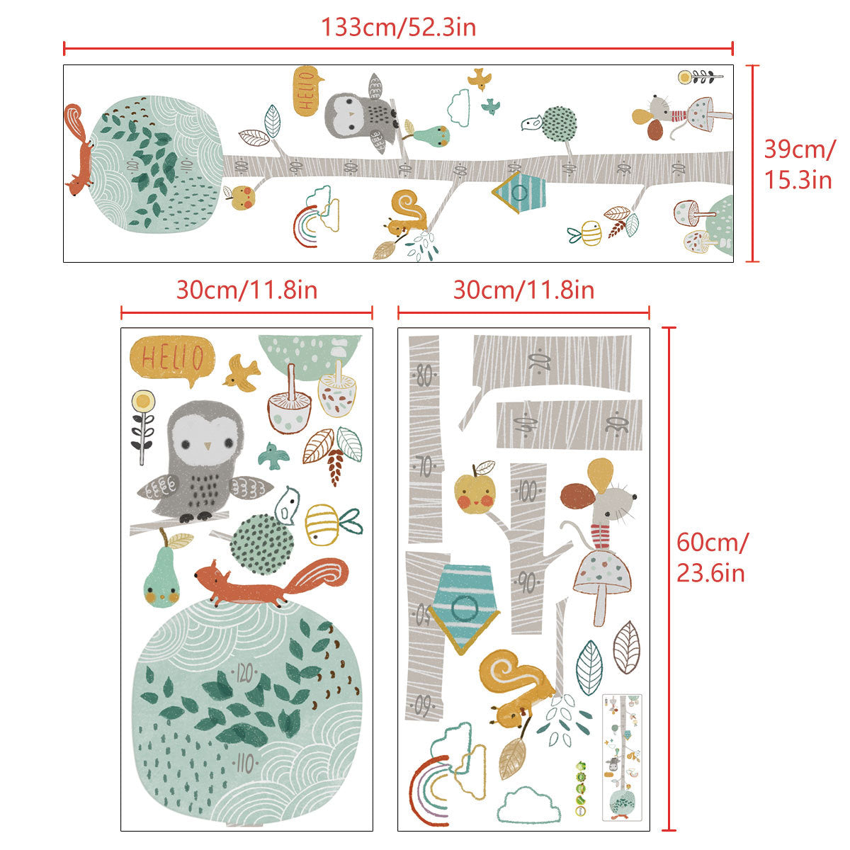 Cartoon Wall Decals Animal Tree Height Meter