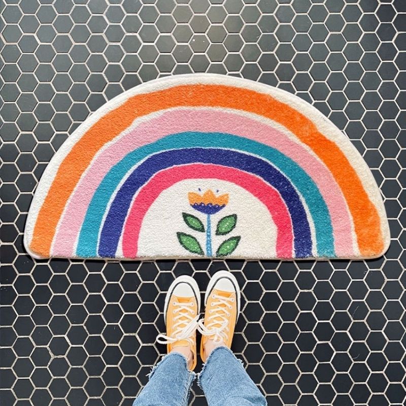 Semicircle Area Rug Cartoon Rainbows