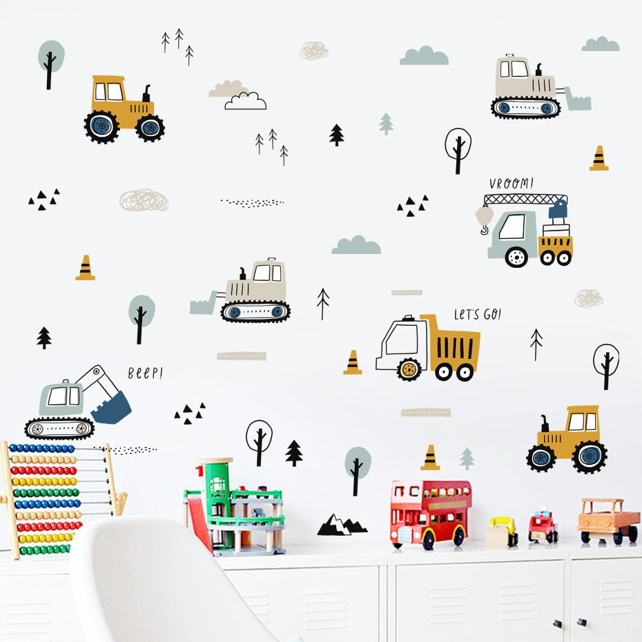 Cartoon Urban Build Cars Wall Decals