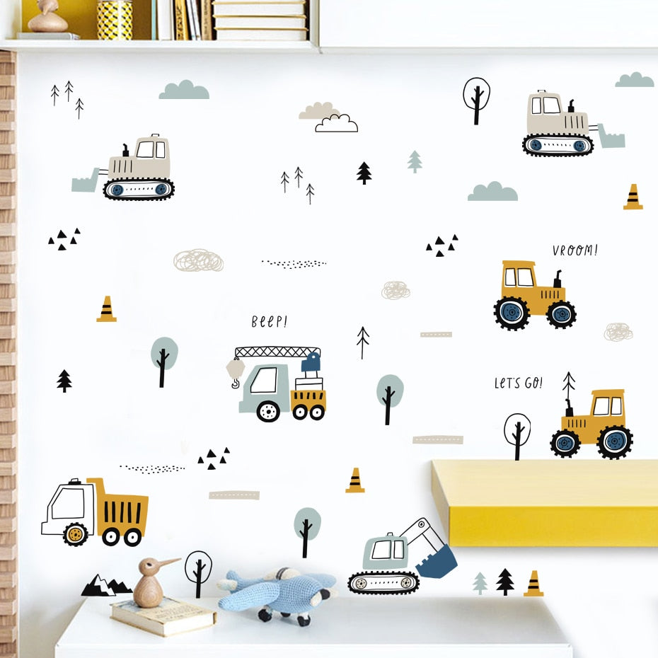 Cartoon Urban Build Cars Wall Decals