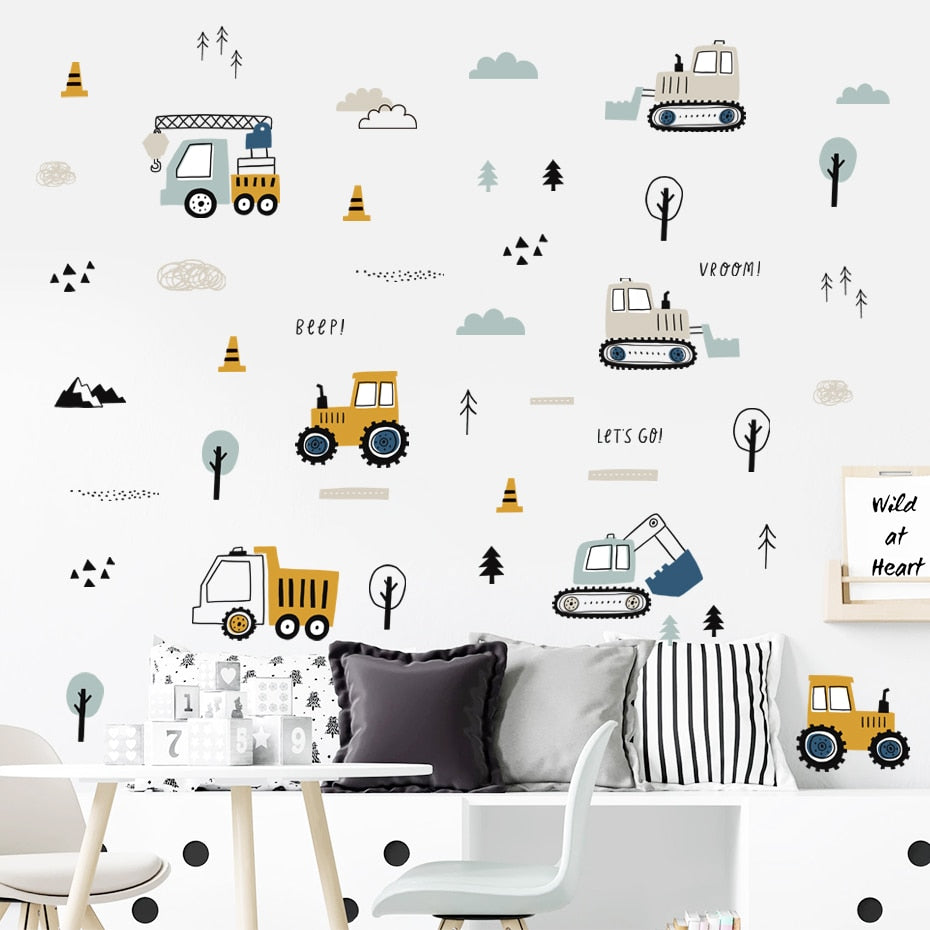 Cartoon Urban Build Cars Wall Decals