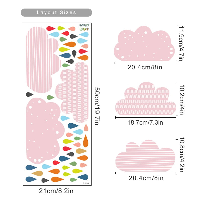 Cartoon Wall Decals Clouds Colorful Raindrops