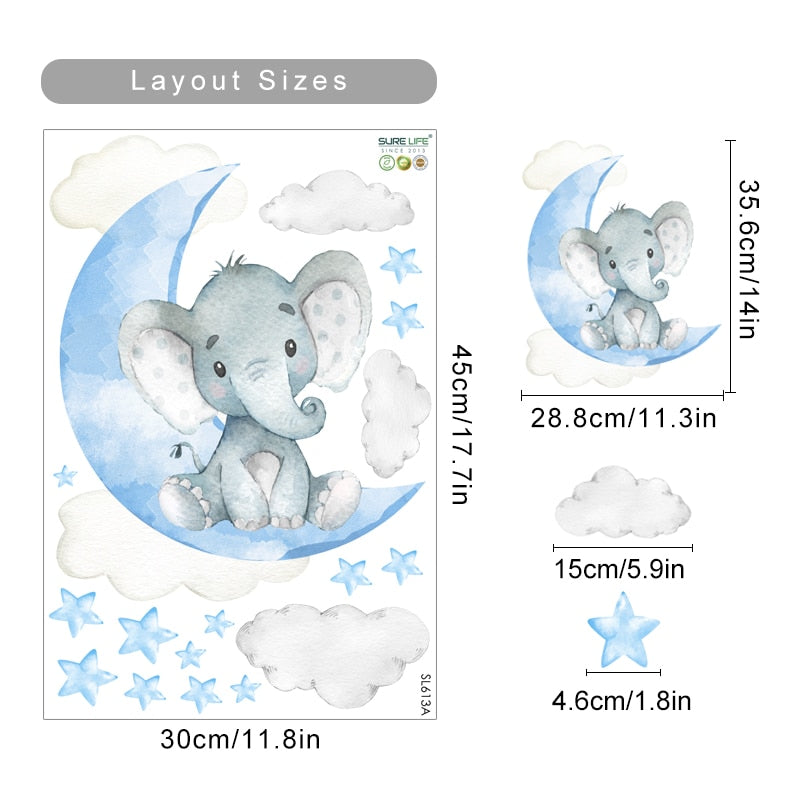 Cartoon Elephant Stars Wall Decals