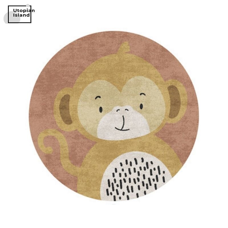 Round Rug Cute Animal Portraits