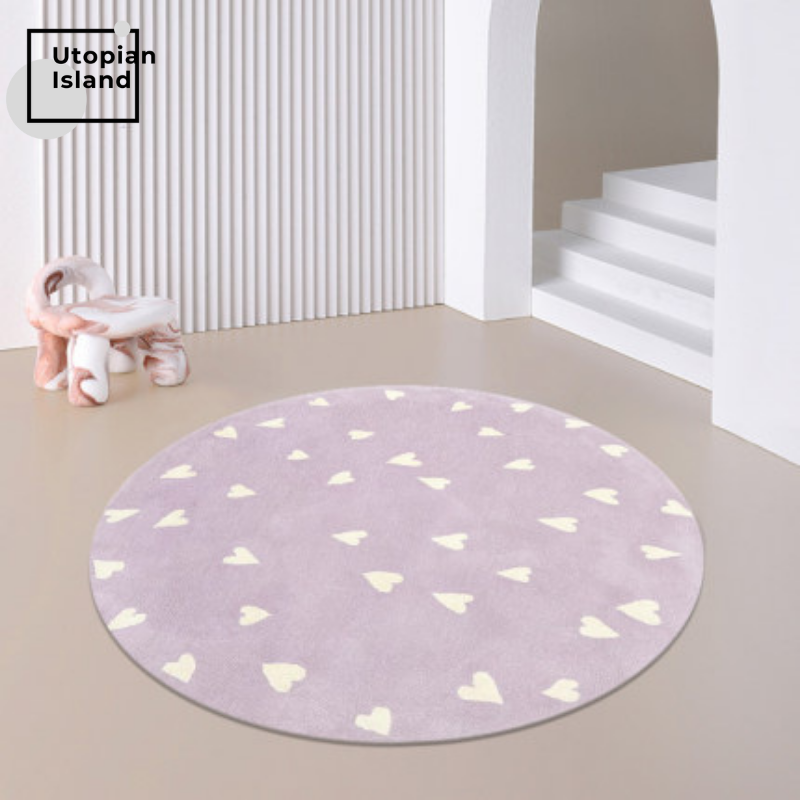 Area Round Rug Hearts Pattern