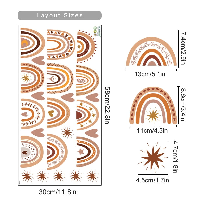 Boho Rainbows Hearts Wall Decals