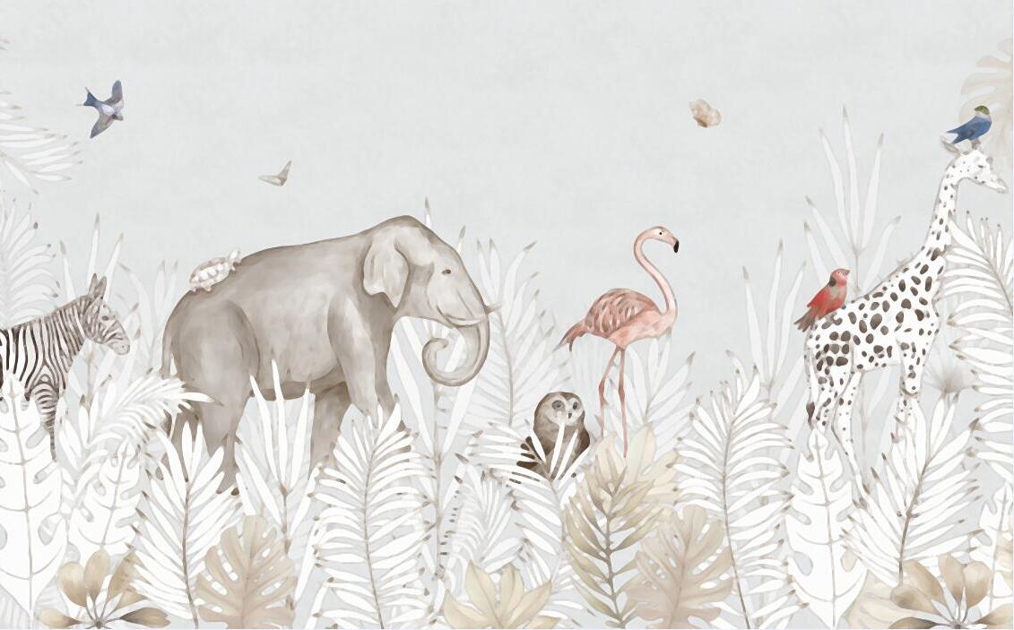 Animals Walk Light Paint Nursery Wallpaper Mural