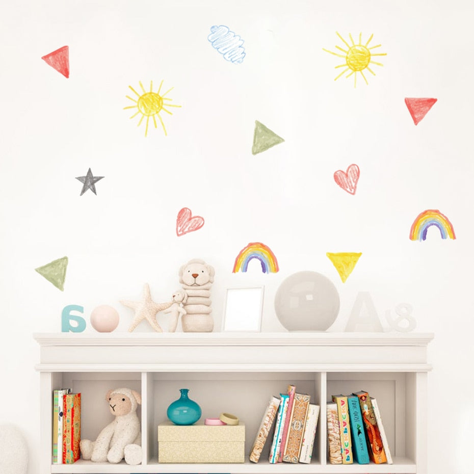 Cartoon Wall Decals Sun Star Rainbow Heart