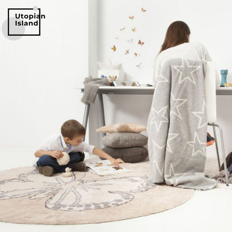 Area Round Rug Pink Butterfly